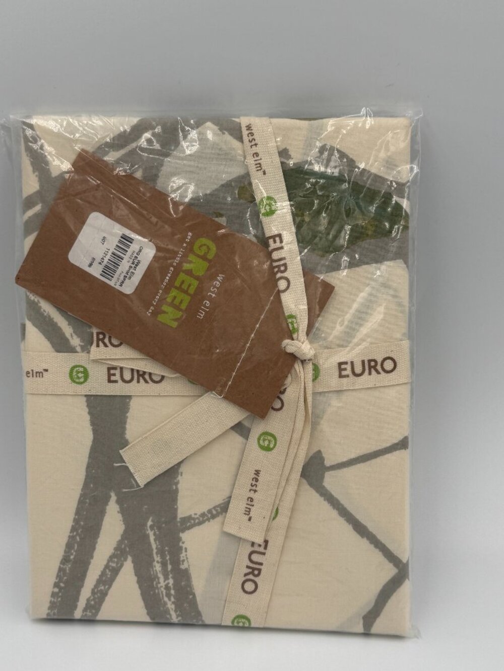 Organic Sparrow Song Pillow Sham WEST ELM GREEN Euro Cotton NIP
